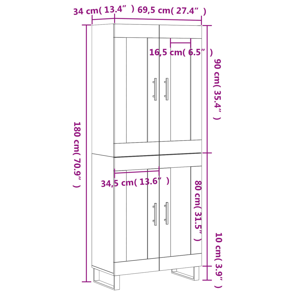 Skříň highboard kouřový dub 69,5 x 34 x 180 cm kompozitní dřevo - obrázek 13