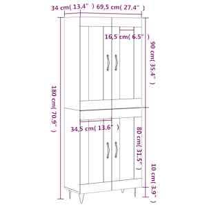 Skříň highboard bílá 69,5 x 34 x 180 cm kompozitní dřevo - obrázek 13