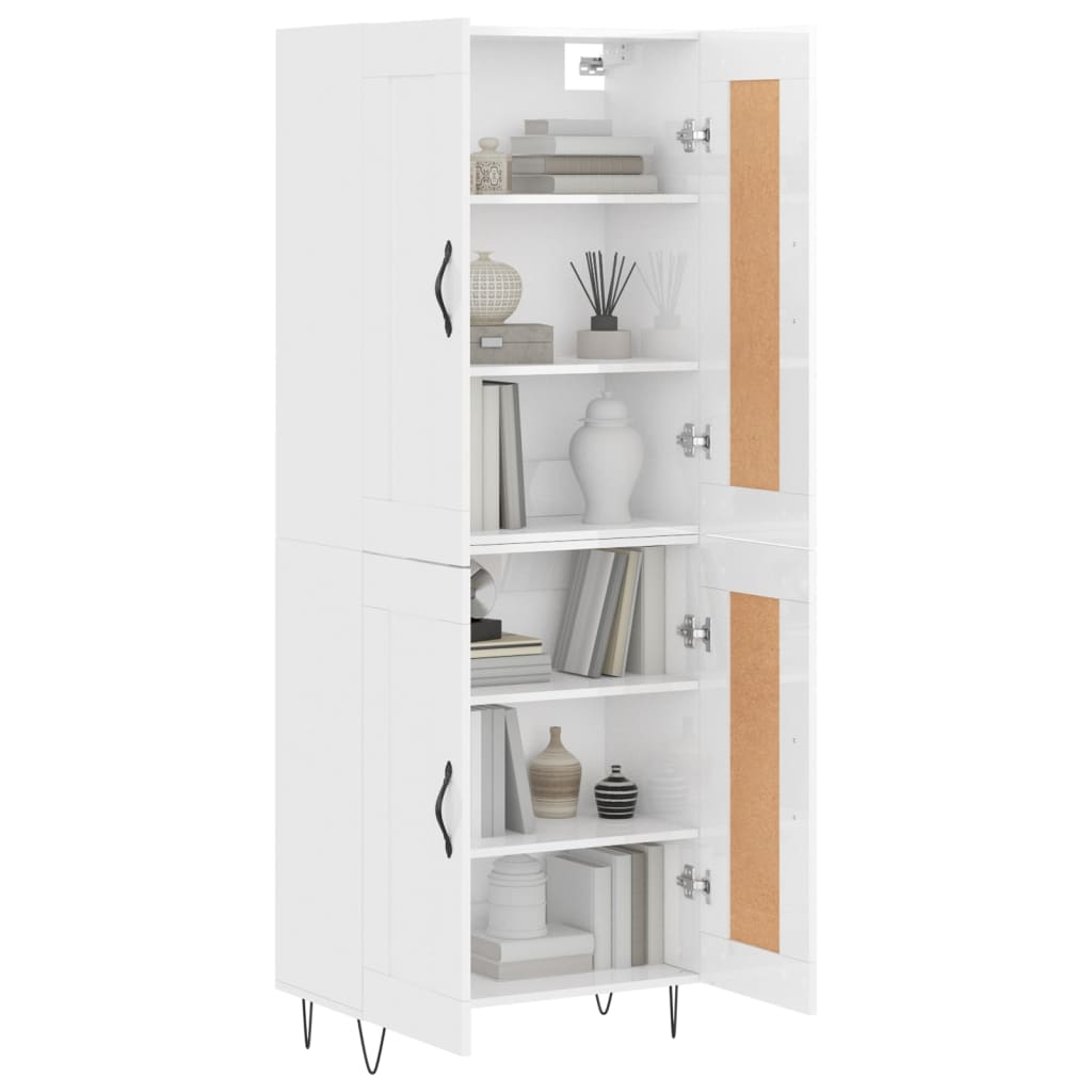 vidaXL Highboard høyglans hvit 69,5x34x180 cm konstruert tre