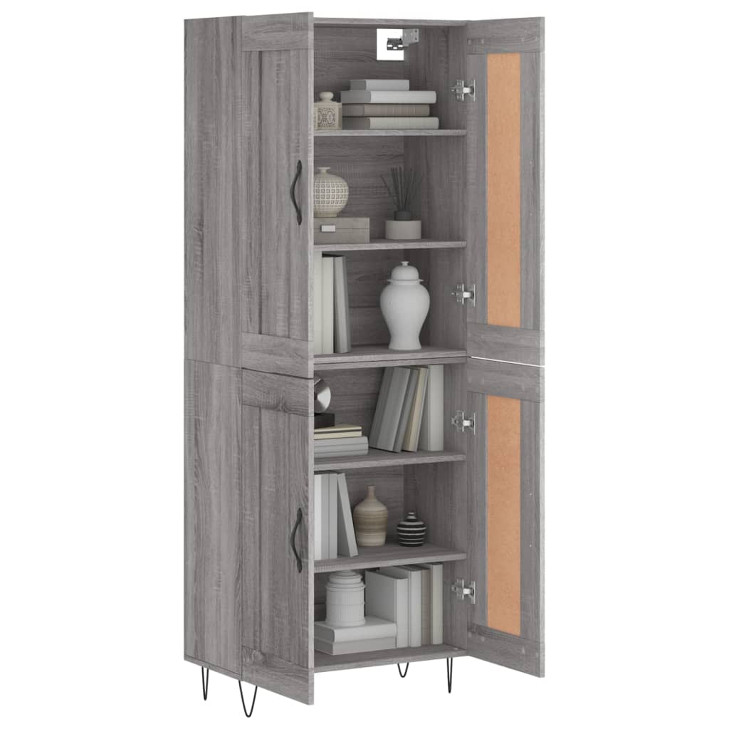 vidaXL Hoge kast 69,5x34x180 cm bewerkt hout grijs sonoma eikenkleurig