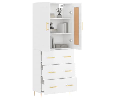 vidaXL Visoka komoda visok sijaj bela 69,5x34x180 cm inženirski les