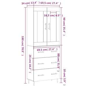 Skříň highboard betonově šedá 69,5x34x180 cm kompozitní dřevo - obrázek 14