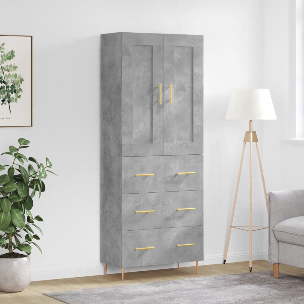 vidaXL Dulap înalt, gri beton, 69,5x34x180, lemn compozit