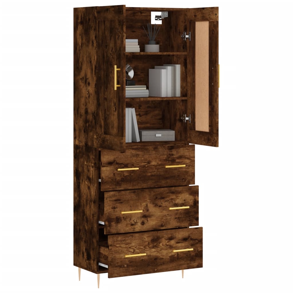 vidaXL Hoge kast 69,5x34x180 cm bewerkt hout gerookt eikenkleurig