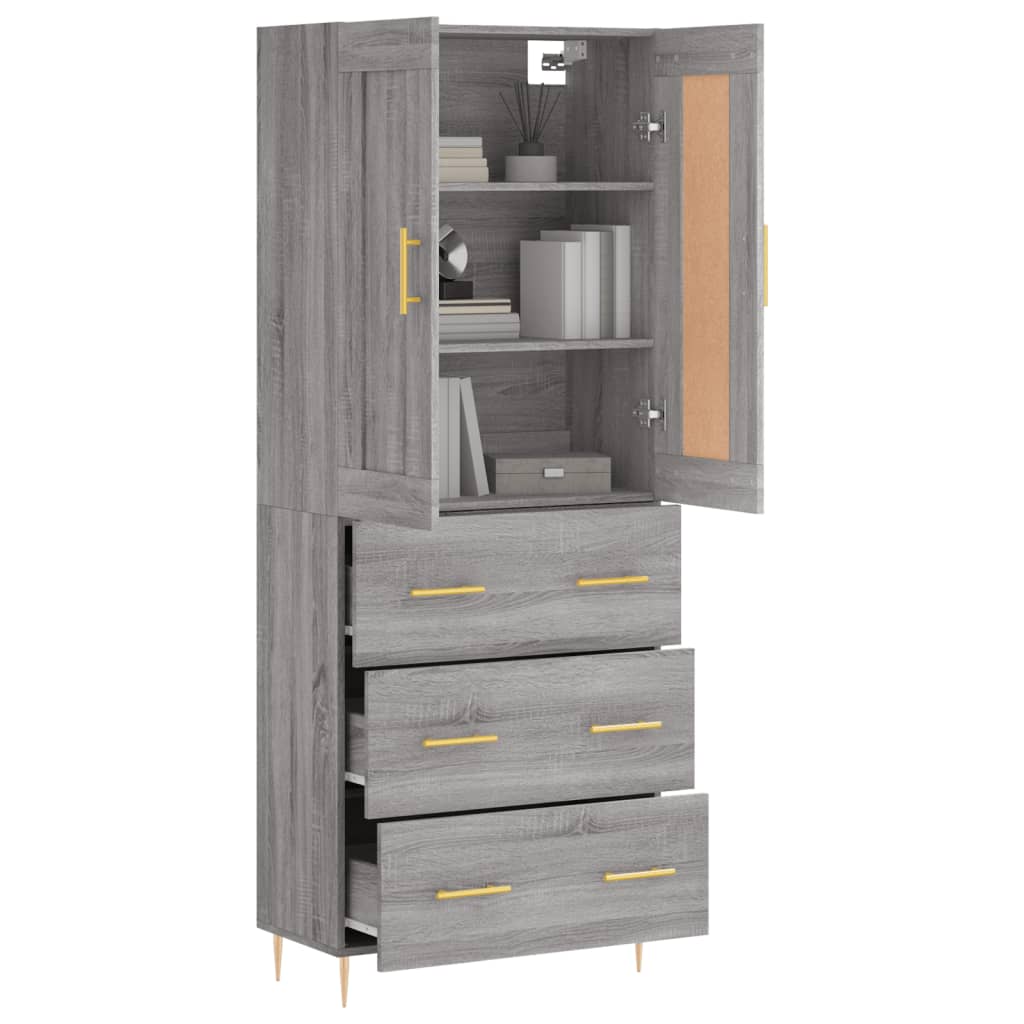 vidaXL Hoge kast 69,5x34x180 cm bewerkt hout grijs sonoma eikenkleurig