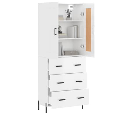 vidaXL Buffet haut Blanc brillant 69,5x34x180 cm Bois d'ing&eacute;nierie