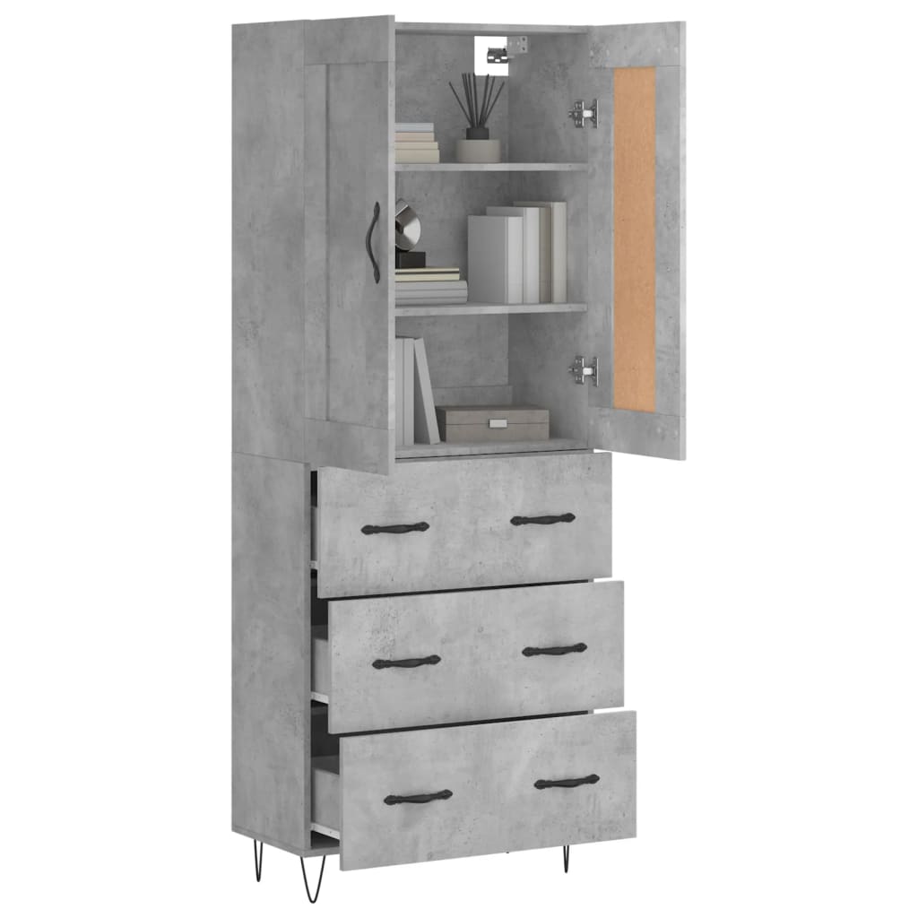 vidaXL Hoge kast 69,5x34x180 cm bewerkt hout betongrijs