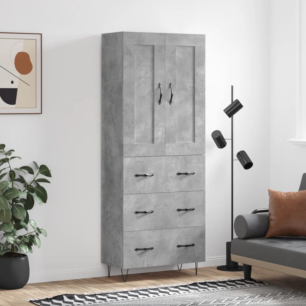vidaXL Dulap înalt, gri beton, 69,5x34x180, lemn compozit