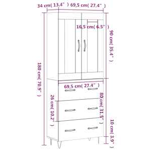 Skříň highboard kouřový dub 69,5 x 34 x 180 cm kompozitní dřevo - obrázek 14