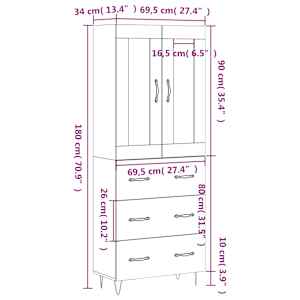 Skříň highboard šedá sonoma 69,5 x 34 x 180 cm kompozitní dřevo - obrázek 14