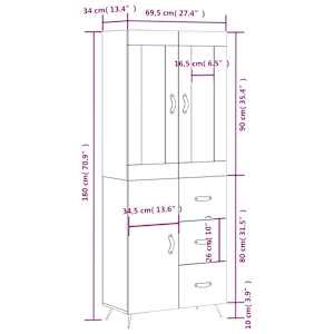 Skříň highboard šedá sonoma 69,5 x 34 x 180 cm kompozitní dřevo - obrázek 14