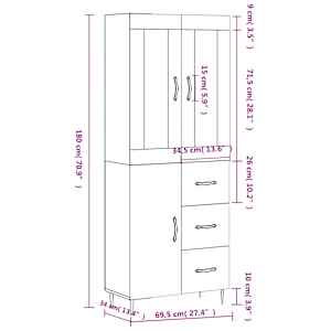Skříň highboard bílá 69,5 x 34 x 180 cm kompozitní dřevo - obrázek 14