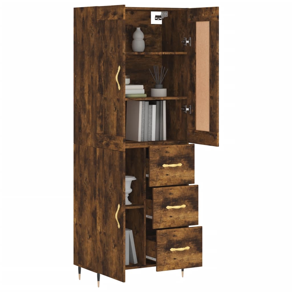 vidaXL Hoge kast 69,5x34x180 cm bewerkt hout gerookt eikenkleurig