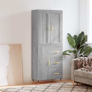 Visoka komoda siva sonoma 69,5x34x180 cm inženirski les