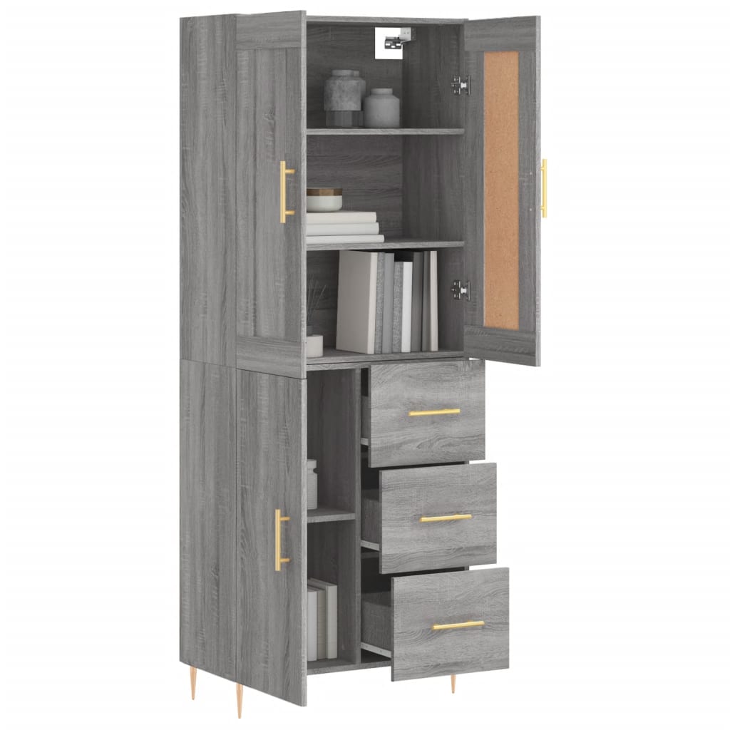 vidaXL Hoge kast 69,5x34x180 cm bewerkt hout grijs sonoma eikenkleurig