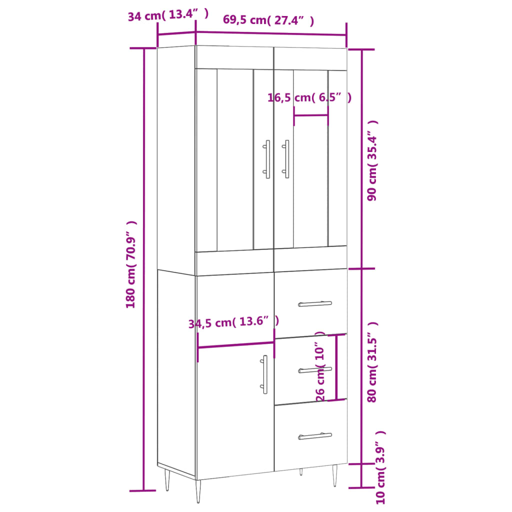 Skříň highboard šedá sonoma 69,5 x 34 x 180 cm kompozitní dřevo - obrázek 14