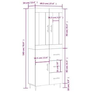Skříň highboard šedá sonoma 69,5 x 34 x 180 cm kompozitní dřevo - obrázek 14