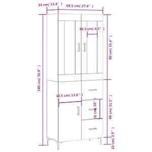 Skříň highboard bílá 69,5 x 34 x 180 cm kompozitní dřevo - obrázek 14