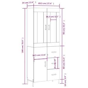 Skříň highboard hnědý dub 69,5 x 34 x 180 cm kompozitní dřevo - obrázek 14