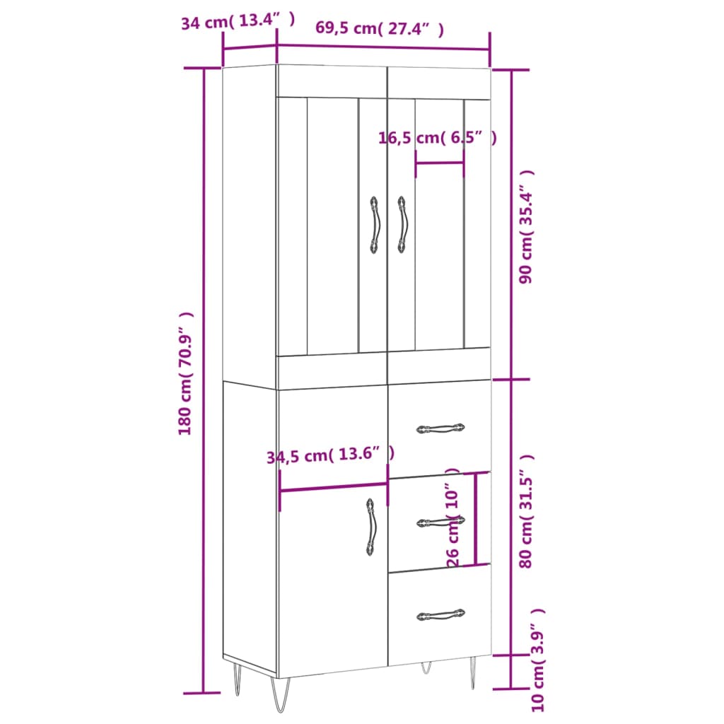Skříň highboard betonově šedá 69,5x34x180 cm kompozitní dřevo - obrázek 14
