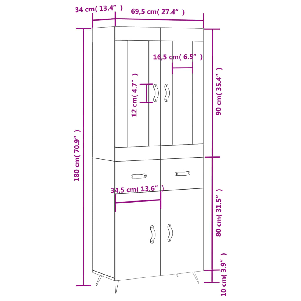 Skříň highboard betonově šedá 69,5x34x180 cm kompozitní dřevo - obrázek 14