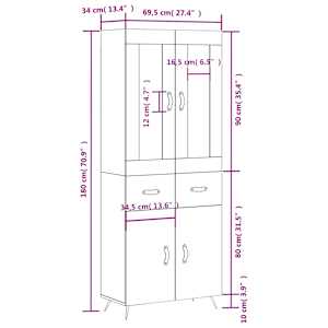 Skříň highboard betonově šedá 69,5x34x180 cm kompozitní dřevo - obrázek 14