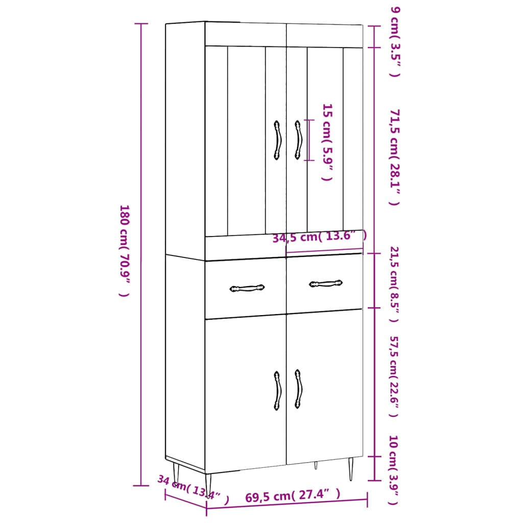 Skříň highboard betonově šedá 69,5x34x180 cm kompozitní dřevo - obrázek 14