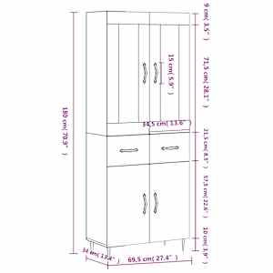 Skříň highboard hnědý dub 69,5 x 34 x 180 cm kompozitní dřevo - obrázek 14