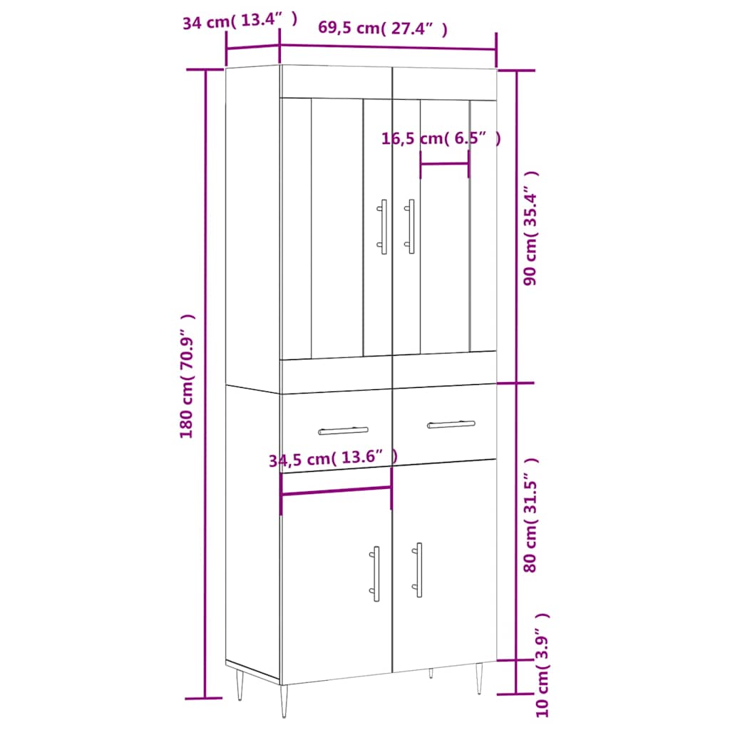 Skříň highboard bílá 69,5 x 34 x 180 cm kompozitní dřevo - obrázek 14