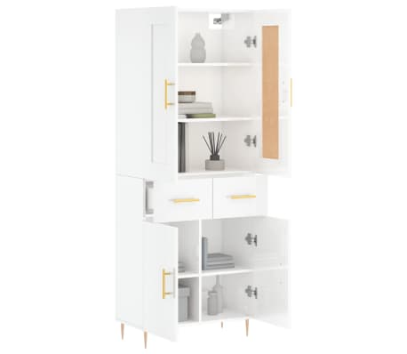 vidaXL Buffet haut Blanc brillant 69,5x34x180 cm Bois d'ing&eacute;nierie