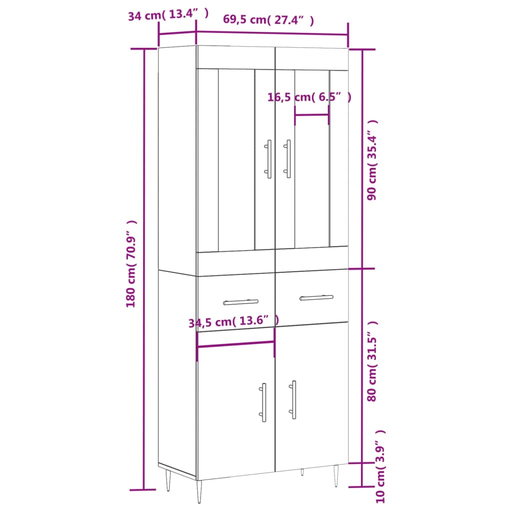 Skříň highboard dub sonoma 69,5 x 34 x 180 cm kompozitní dřevo - obrázek 14