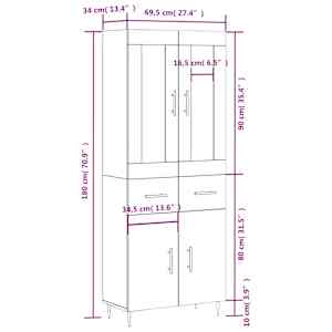 Skříň highboard betonově šedá 69,5x34x180 cm kompozitní dřevo - obrázek 14