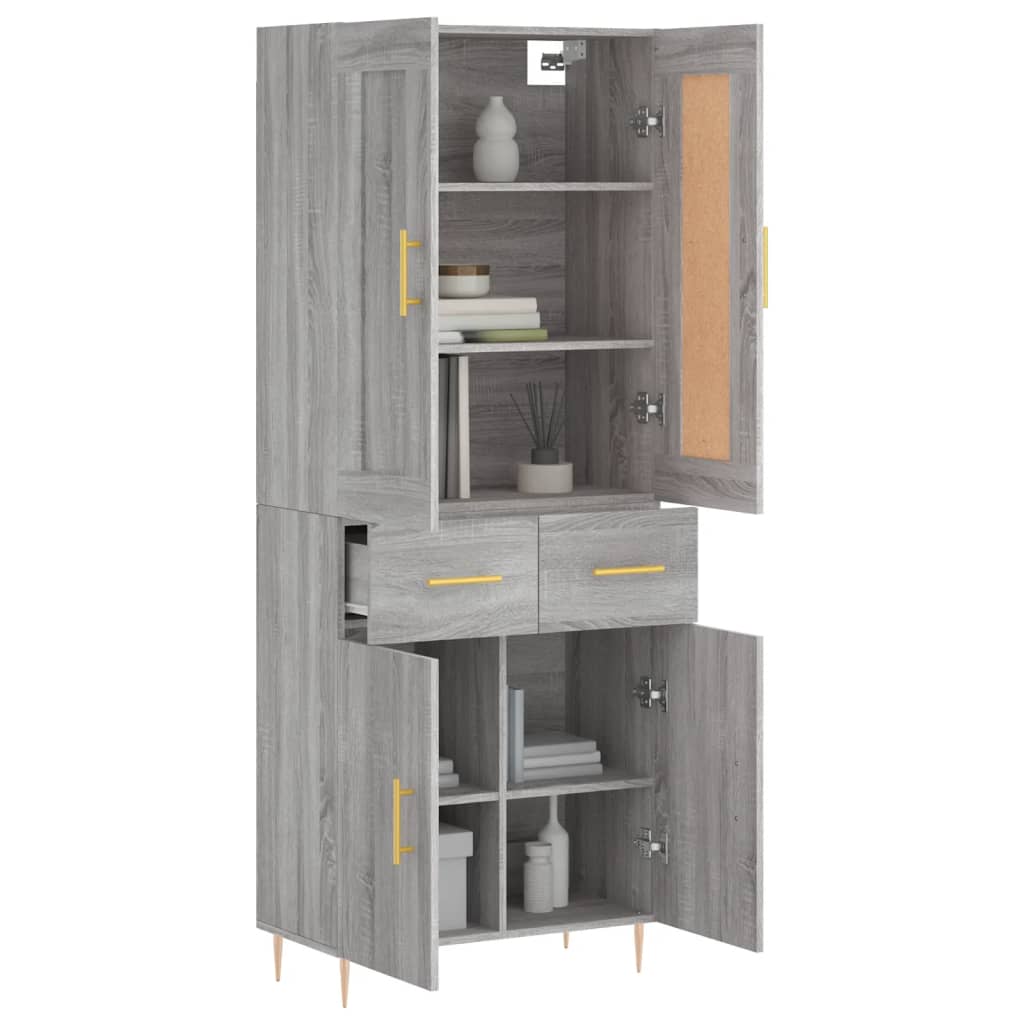vidaXL Hoge kast 69,5x34x180 cm bewerkt hout grijs sonoma eikenkleurig