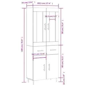 Skříň highboard šedá sonoma 69,5 x 34 x 180 cm kompozitní dřevo - obrázek 14