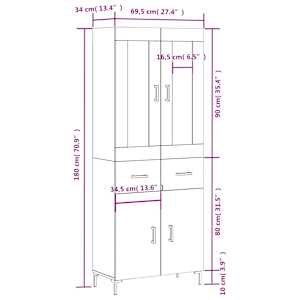 Skříň highboard betonově šedá 69,5x34x180 cm kompozitní dřevo - obrázek 14