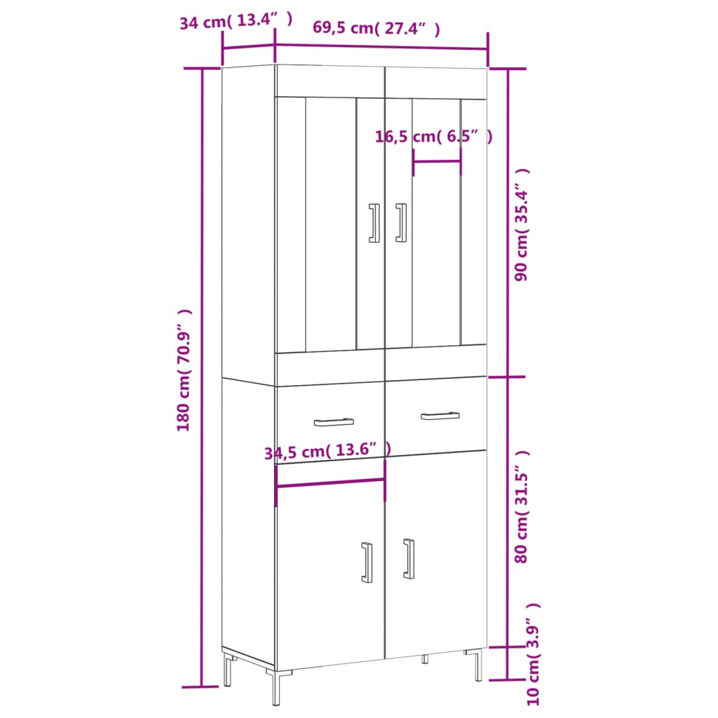 Skříň highboard šedá sonoma 69,5 x 34 x 180 cm kompozitní dřevo - obrázek 14