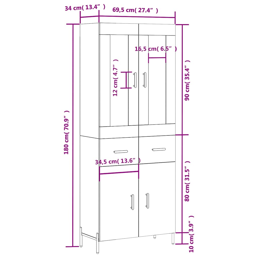 Skříň highboard betonově šedá 69,5x34x180 cm kompozitní dřevo - obrázek 14