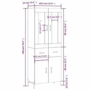 Skříň highboard betonově šedá 69,5x34x180 cm kompozitní dřevo - obrázek 14