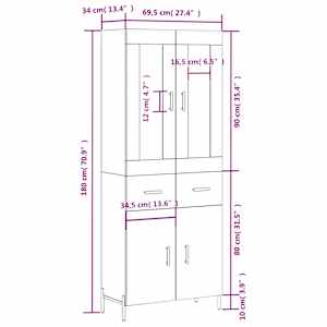 Skříň highboard kouřový dub 69,5 x 34 x 180 cm kompozitní dřevo - obrázek 14