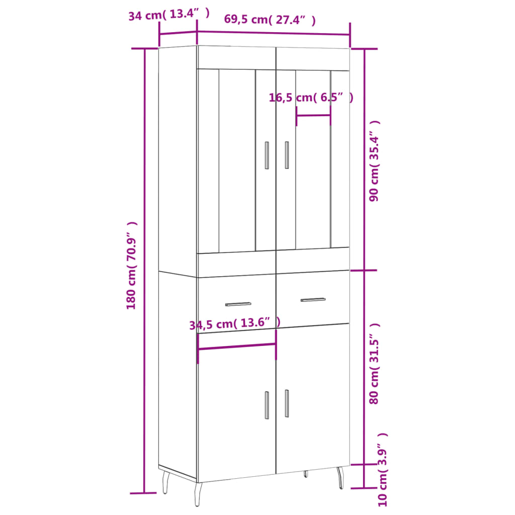 Skříň highboard dub sonoma 69,5 x 34 x 180 cm kompozitní dřevo - obrázek 14