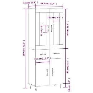Skříň highboard dub sonoma 69,5 x 34 x 180 cm kompozitní dřevo - obrázek 14