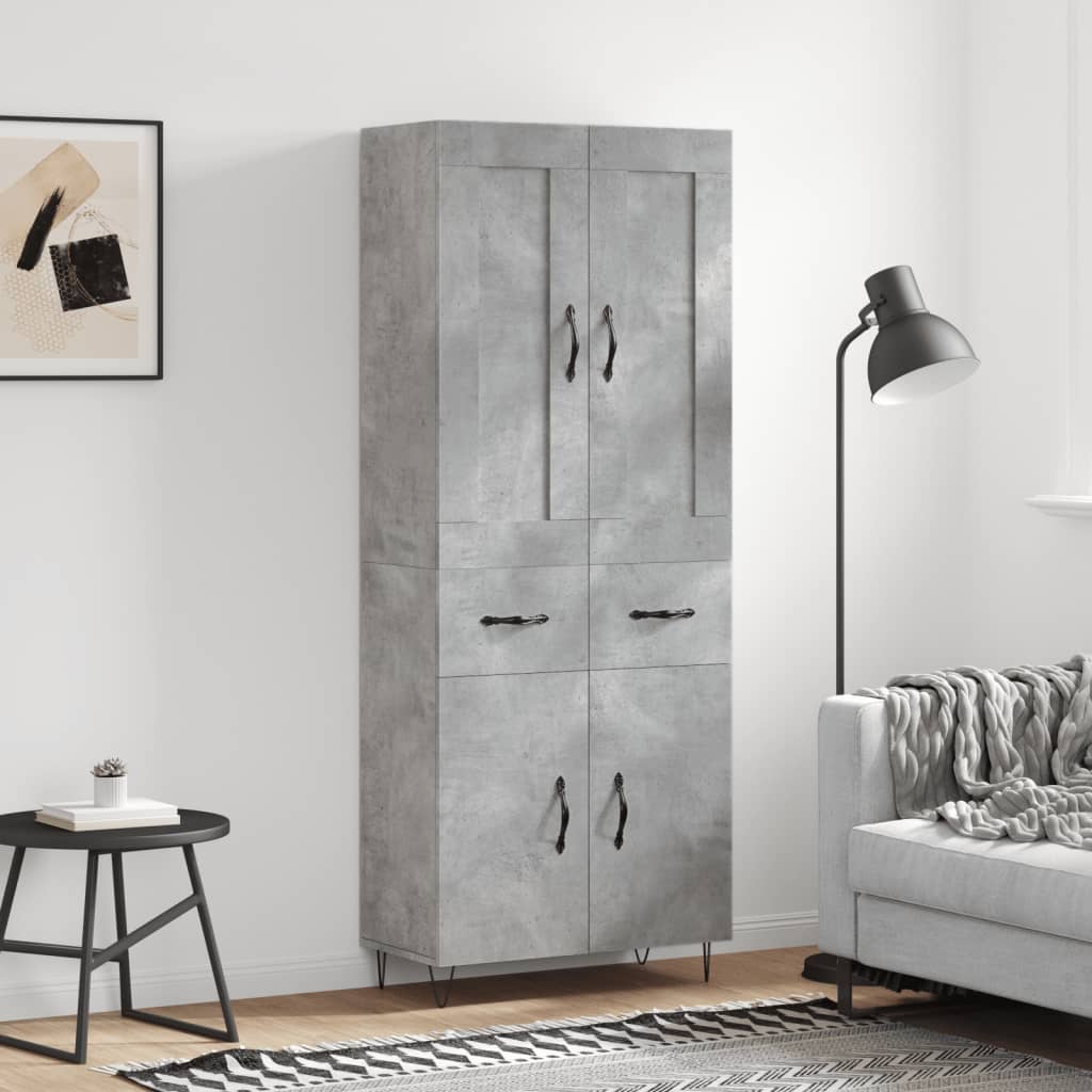 vidaXL Dulap înalt, gri beton, 69,5x34x180, lemn compozit