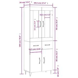 Skříň highboard kouřový dub 69,5 x 34 x 180 cm kompozitní dřevo - obrázek 14