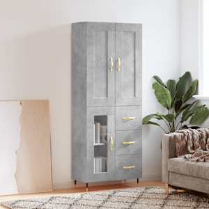 Visoka komoda betonsko siva 69,5x34x180 cm inženirski les
