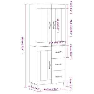 Skříň highboard šedá sonoma 69,5 x 34 x 180 cm kompozitní dřevo - obrázek 14