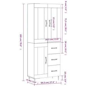 Skříň highboard hnědý dub 69,5 x 34 x 180 cm kompozitní dřevo - obrázek 14