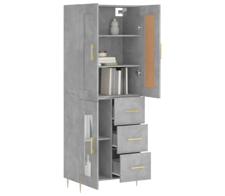 vidaXL Buffet haut Gris béton 69,5x34x180 cm Bois d'ingénierie