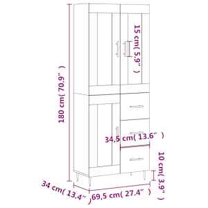 Skříň highboard betonově šedá 69,5x34x180 cm kompozitní dřevo - obrázek 14