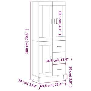 Skříň highboard bílá 69,5 x 34 x 180 cm kompozitní dřevo - obrázek 14