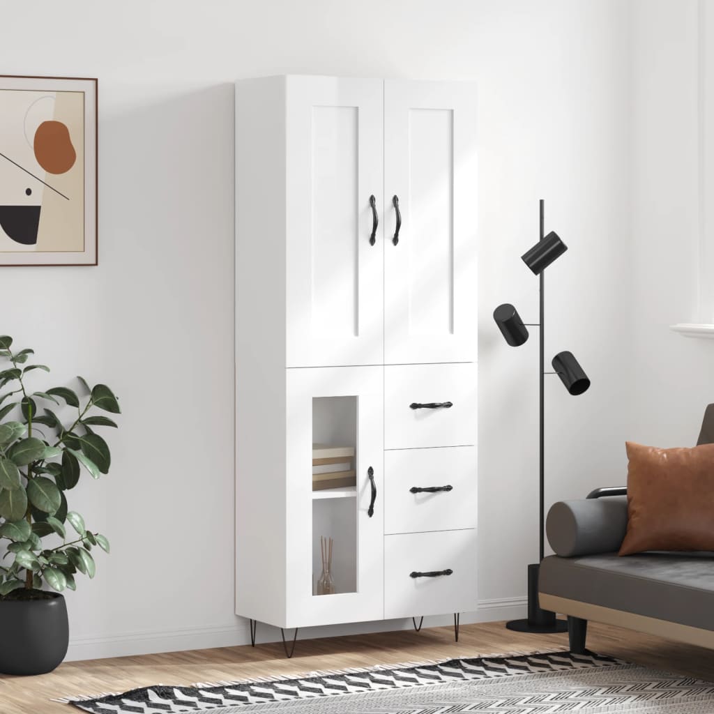 Skříň highboard lesklá bílá 69,5 x 34 x 180 cm kompozitní dřevo